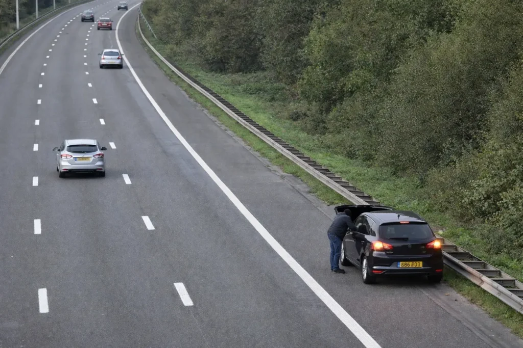 image shows a break down on highway